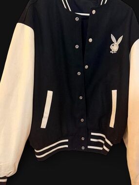 PLAYBOY Black and White Letterman Jacket